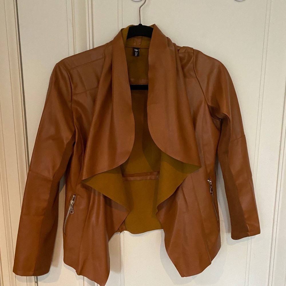 Brown Faux Leather Jacket Sz S Leather Biker Jacket Casual Jacket Western Style